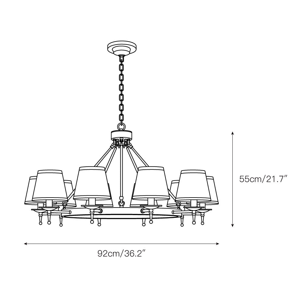Keenan Chandelier - Modern Symmetrical Brass Pendant | Classic Linen Shade Chandelier
