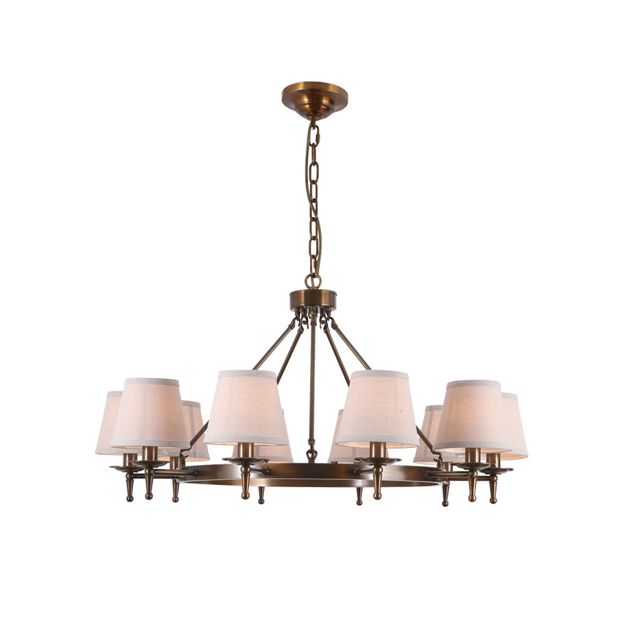 Keenan Chandelier - Modern Symmetrical Brass Pendant | Classic Linen Shade Chandelier