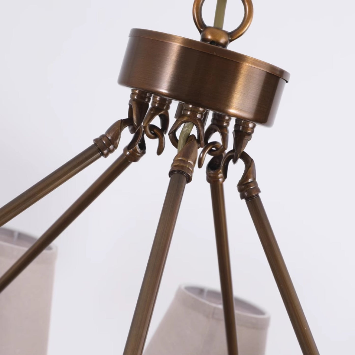 Keenan Chandelier - Modern Symmetrical Brass Pendant | Classic Linen Shade Chandelier