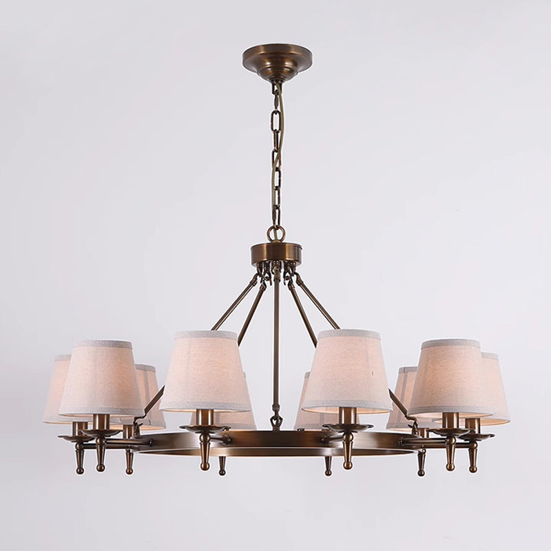 Keenan Chandelier - Modern Symmetrical Brass Pendant | Classic Linen Shade Chandelier