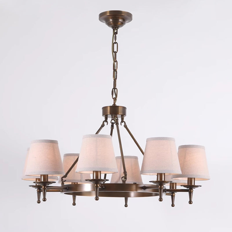 Keenan Chandelier - Modern Symmetrical Brass Pendant | Classic Linen Shade Chandelier