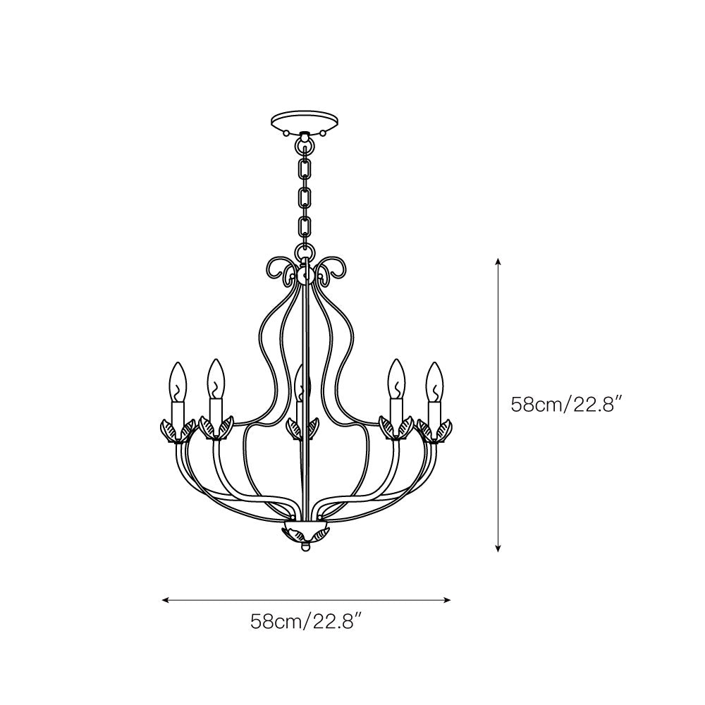 Kempton Chandelier - Modern Floral Iron Pendant | Black & Antique Brass Multi-Head Lighting