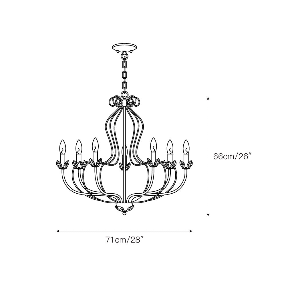 Kempton Chandelier - Modern Floral Iron Pendant | Black & Antique Brass Multi-Head Lighting