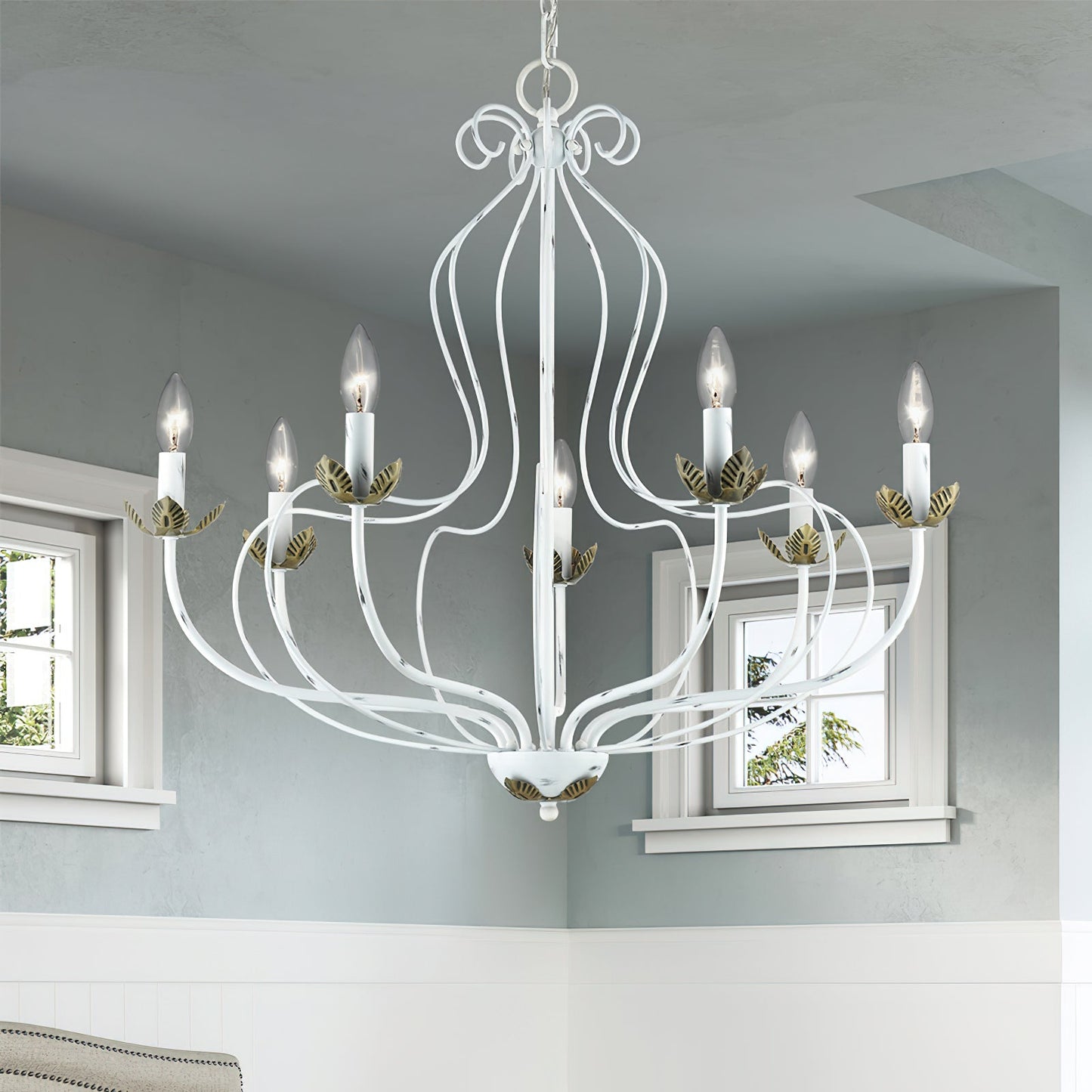 Kempton Chandelier - Modern Floral Iron Pendant | Black & Antique Brass Multi-Head Lighting
