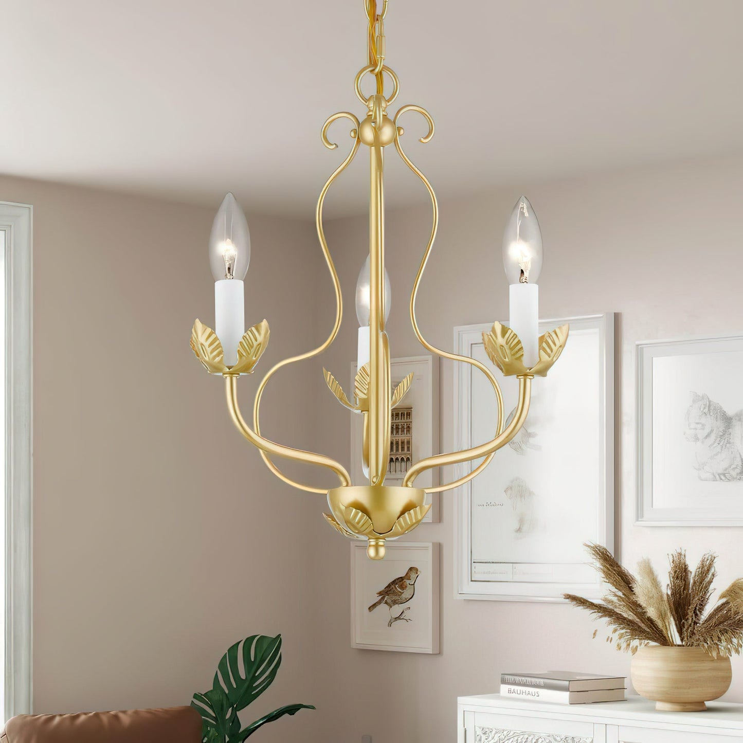 Kempton Chandelier - Modern Floral Iron Pendant | Black & Antique Brass Multi-Head Lighting