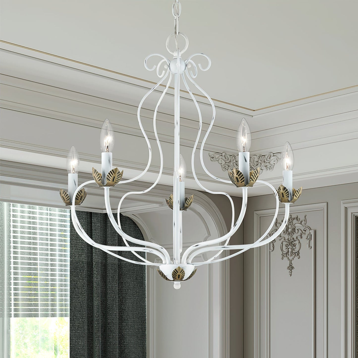 Kempton Chandelier - Modern Floral Iron Pendant | Black & Antique Brass Multi-Head Lighting