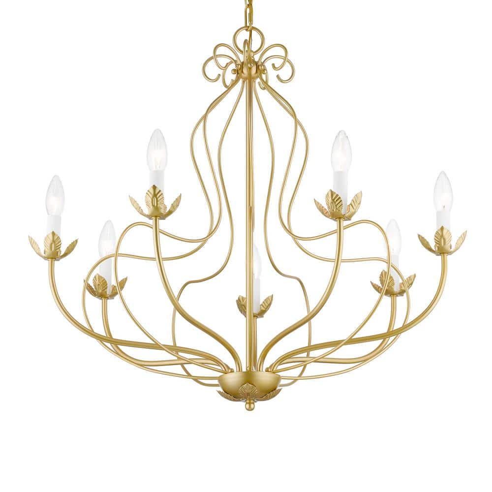 Kempton Chandelier - Modern Floral Iron Pendant | Black & Antique Brass Multi-Head Lighting