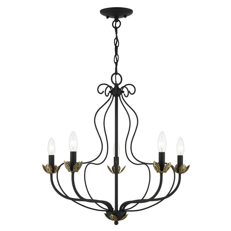 Kempton Chandelier - Modern Floral Iron Pendant | Black & Antique Brass Multi-Head Lighting