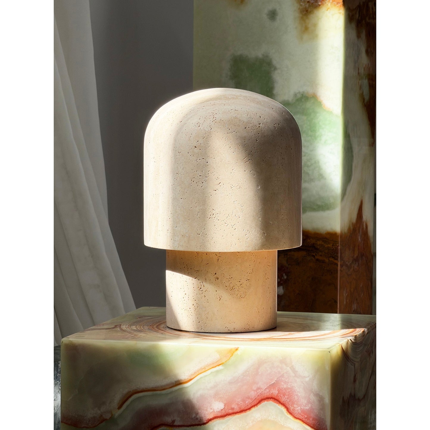 Kennett Travertine Table Lamp - Sculptural Natural Stone LED Desk Light | Modern Organic
