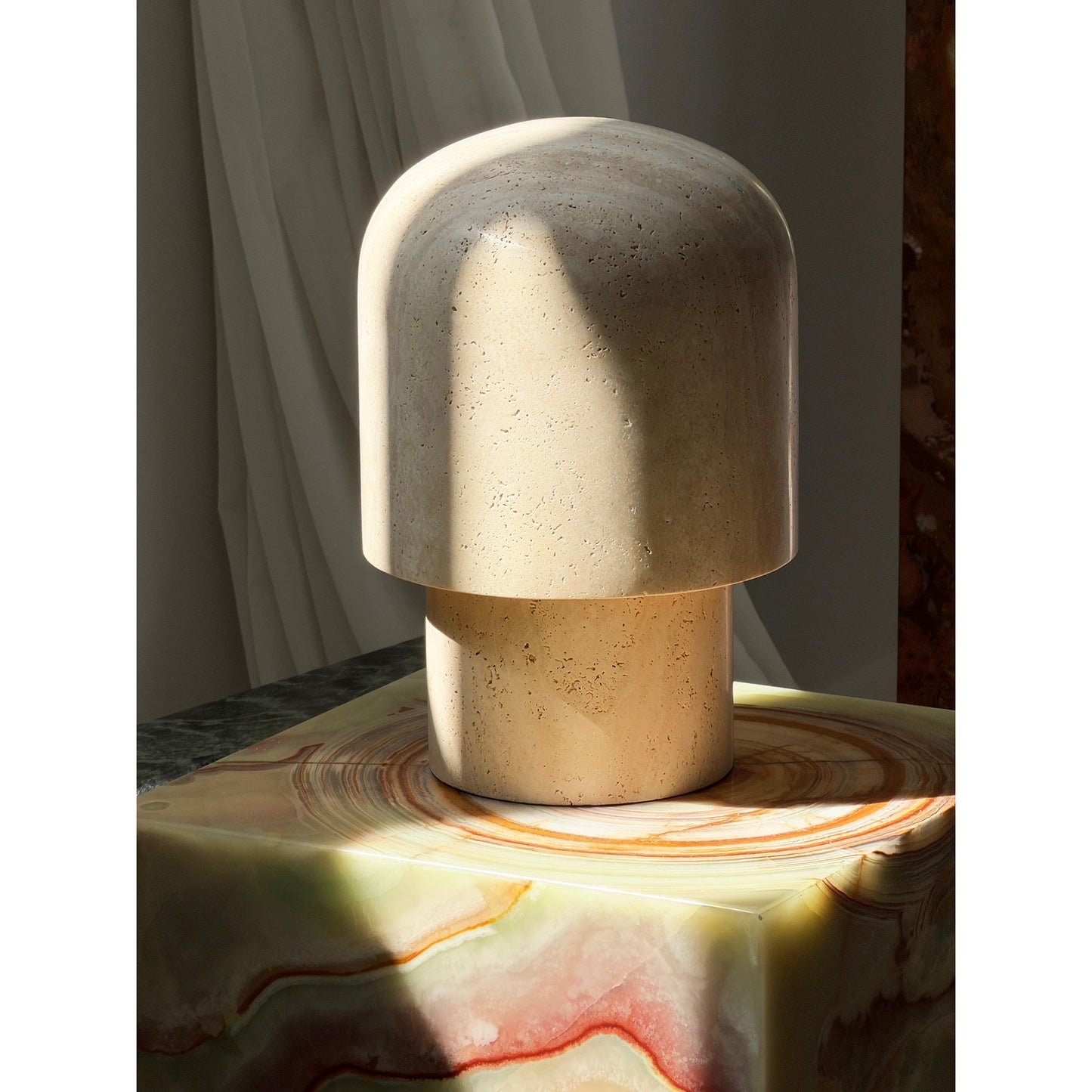 Kennett Travertine Table Lamp - Sculptural Natural Stone LED Desk Light | Modern Organic