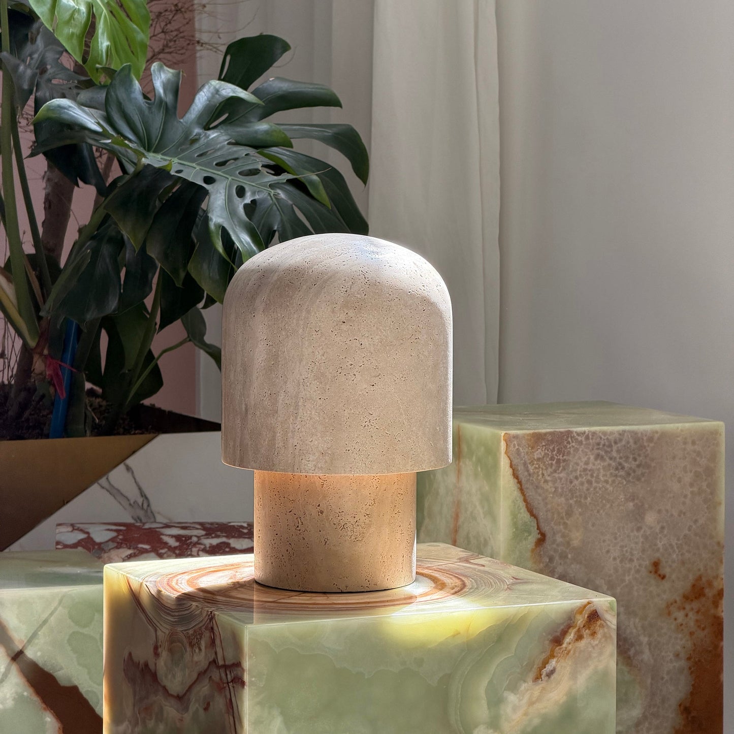 Kennett Travertine Table Lamp - Sculptural Natural Stone LED Desk Light | Modern Organic