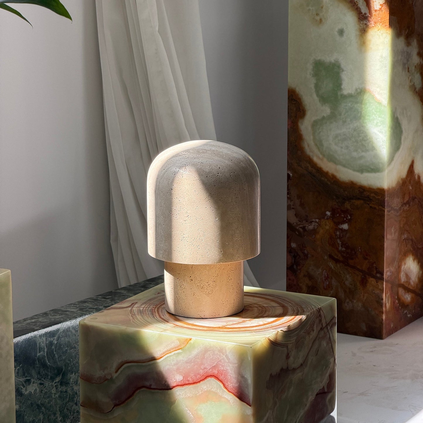 Kennett Travertine Table Lamp - Sculptural Natural Stone LED Desk Light | Modern Organic