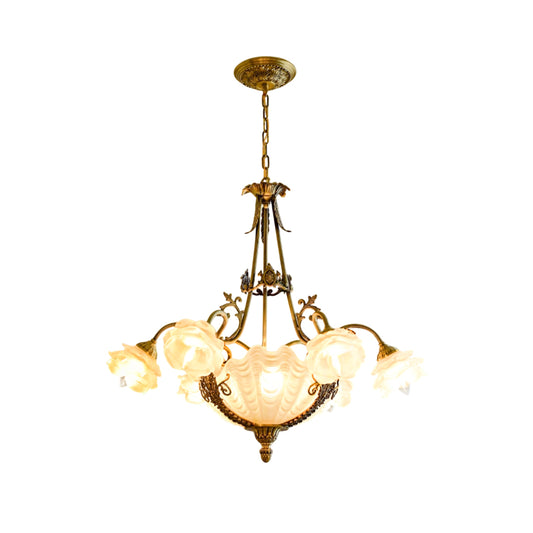 Kensington Palace Grand Chandelier - Victorian Brass & Frosted Rose Glass Pendant