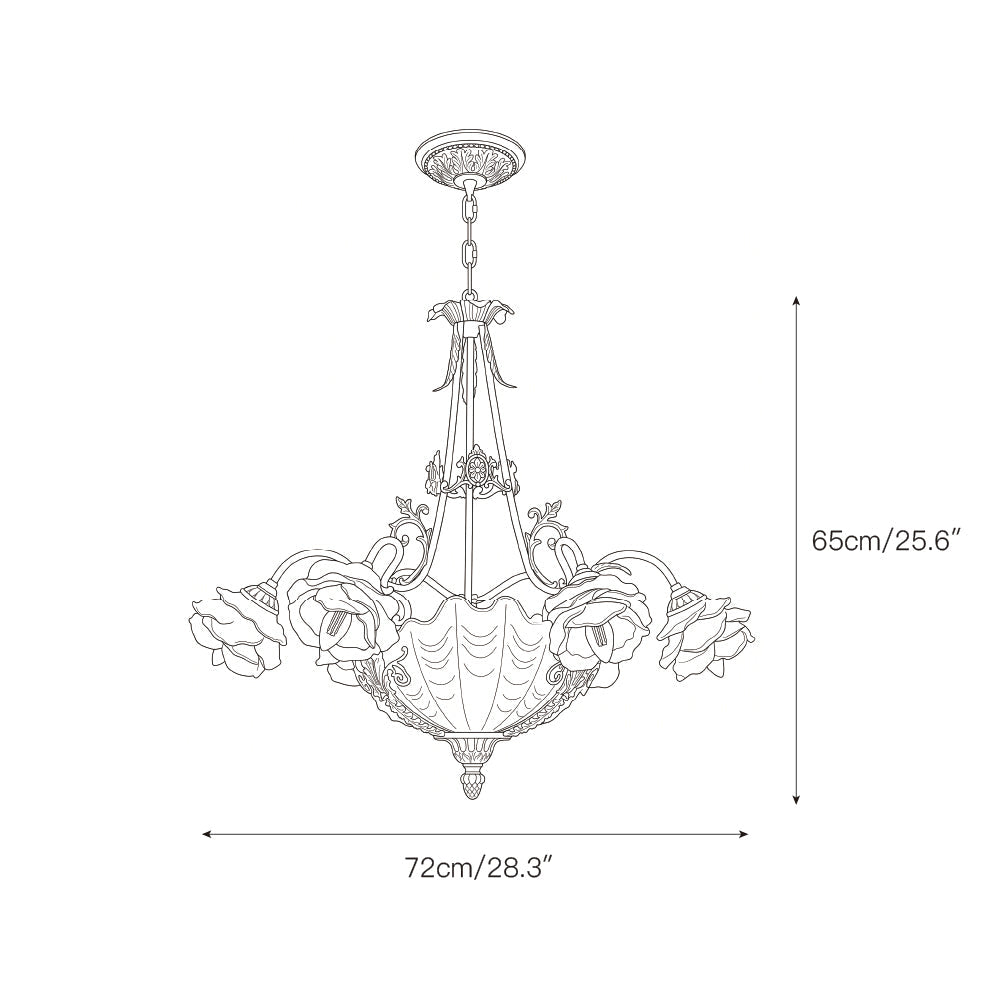 Kensington Palace Grand Chandelier - Victorian Brass & Frosted Rose Glass Pendant