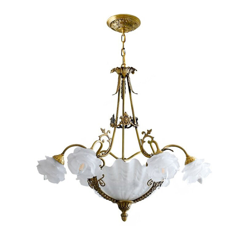 Kensington Palace Grand Chandelier - Victorian Brass & Frosted Rose Glass Pendant