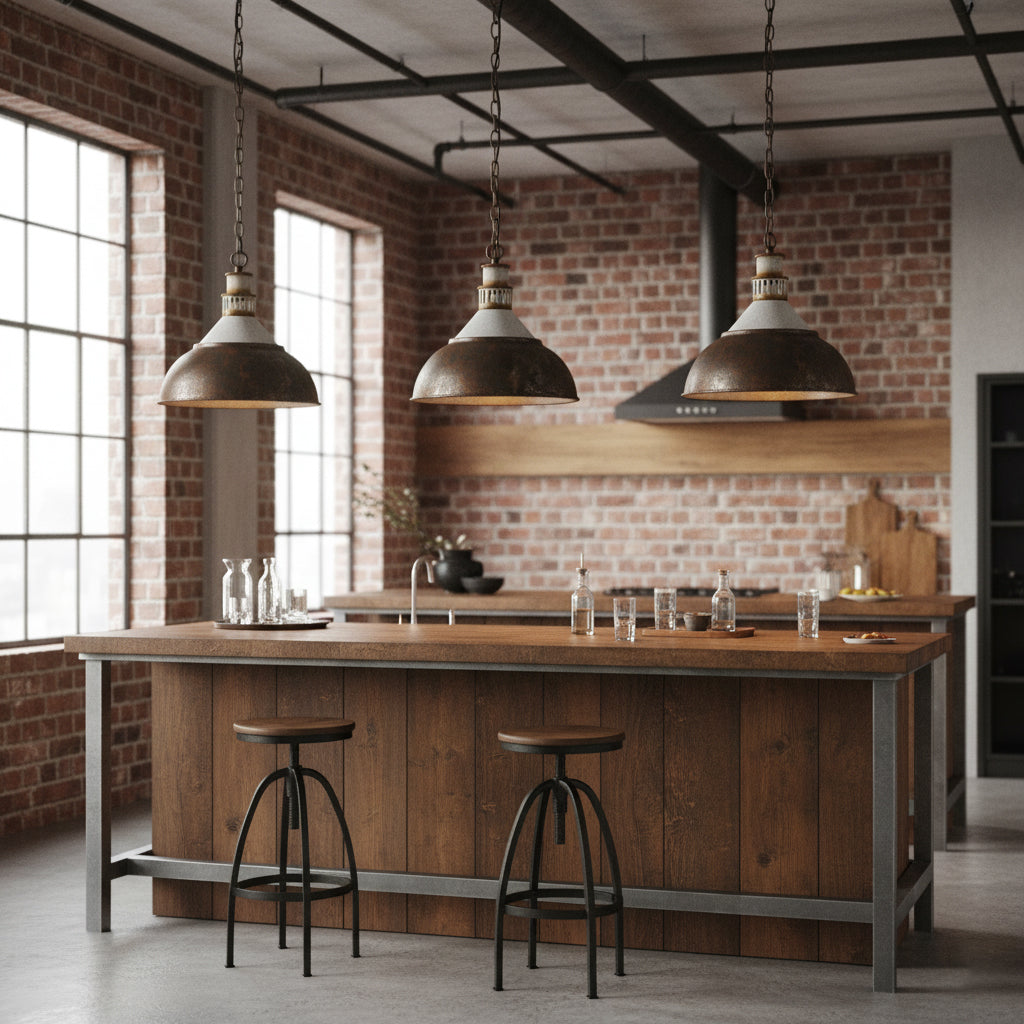 Kinsley Pendant Lamp - Rustic Industrial Iron Pendant | Distressed Vintage Farmhouse Lighting