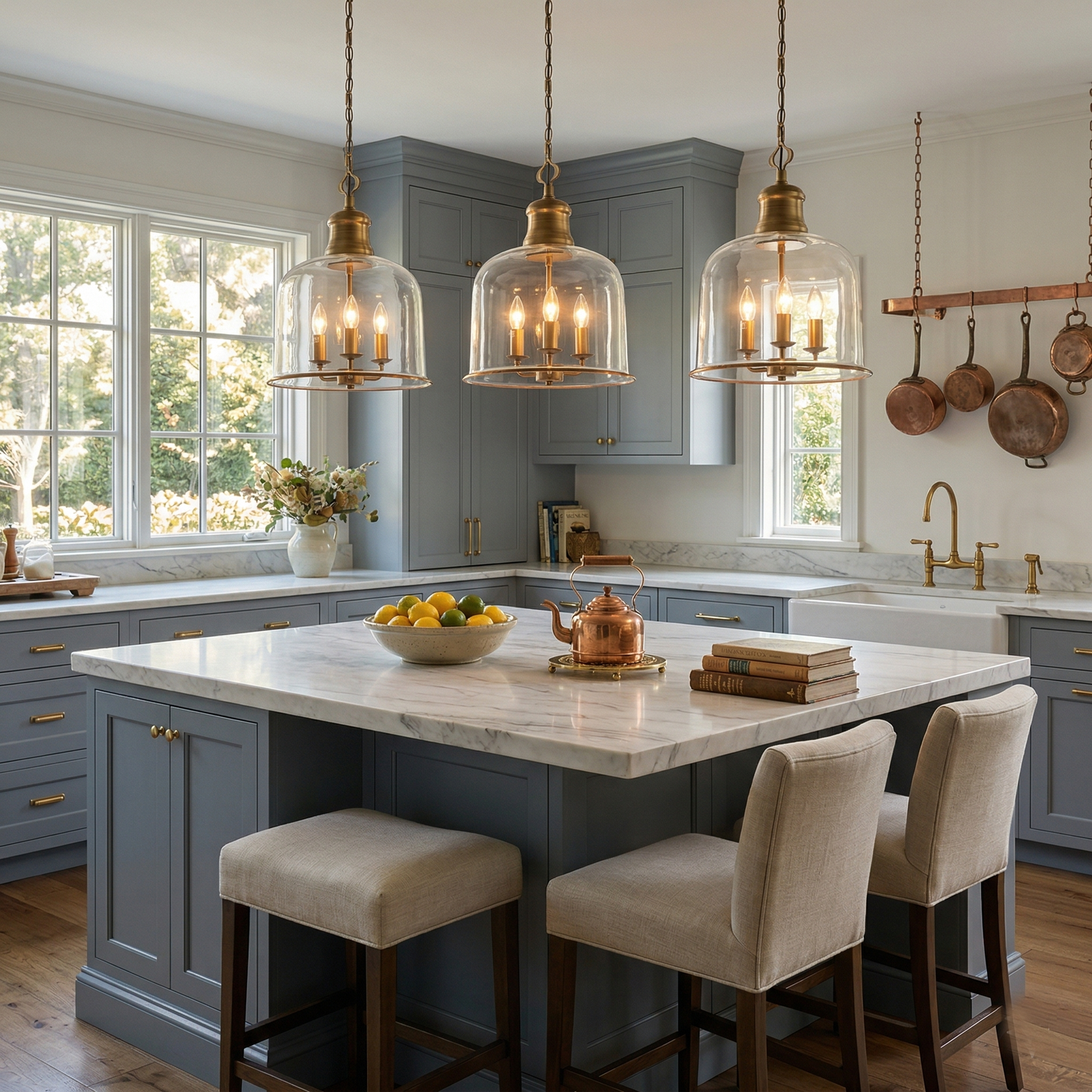 Tybee Pendant Lamp - Ornate Copper Bell Glass Lantern | Vintage Hinged Ceiling Pendant Light