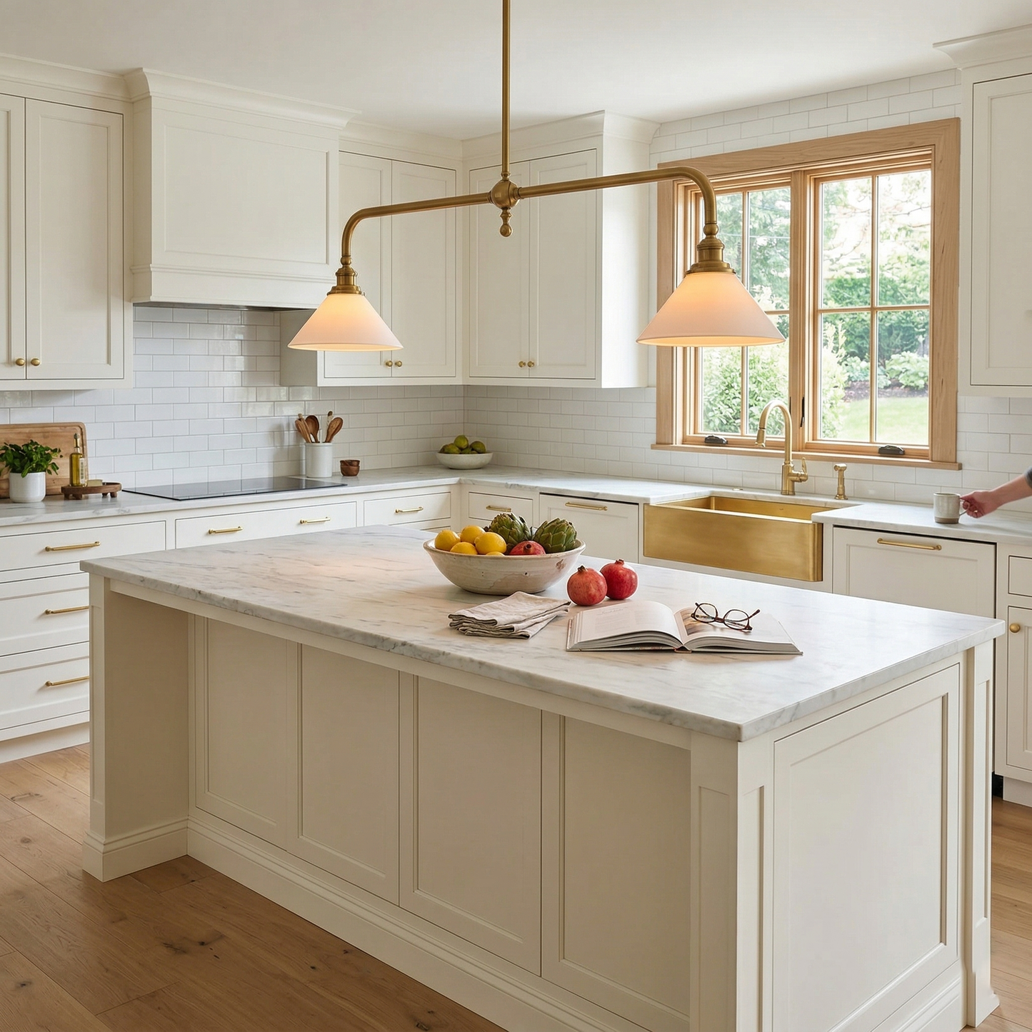 Thetford Pendant Light - Solid Brass 2-Head Linear Chandelier | Ceramic & Aluminum Island Pendant