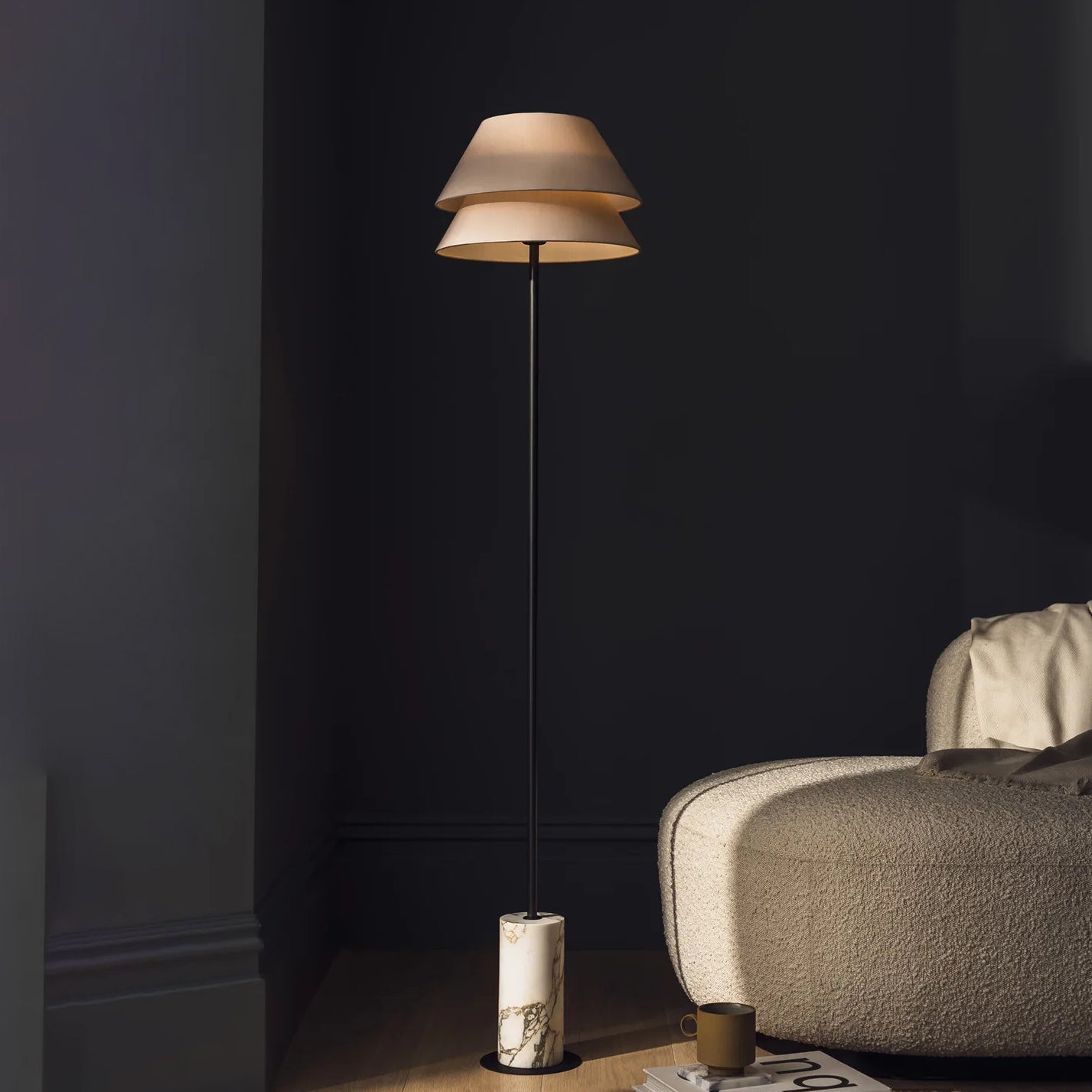Kobi Floor Lamp - Italian Calacatta Gold Marble & Fabric Shade Floor Light