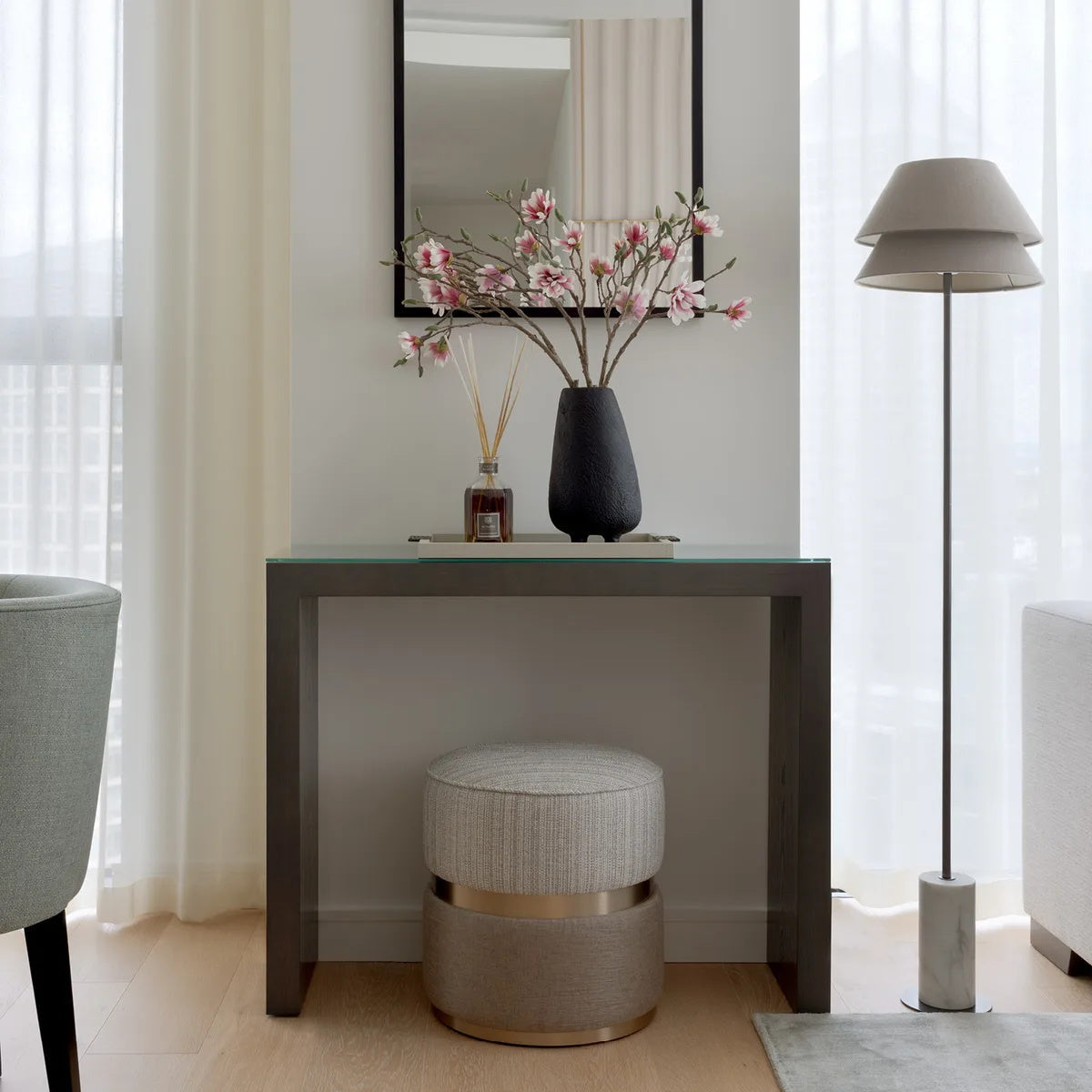 Kobi Floor Lamp - Italian Calacatta Gold Marble & Fabric Shade Floor Light