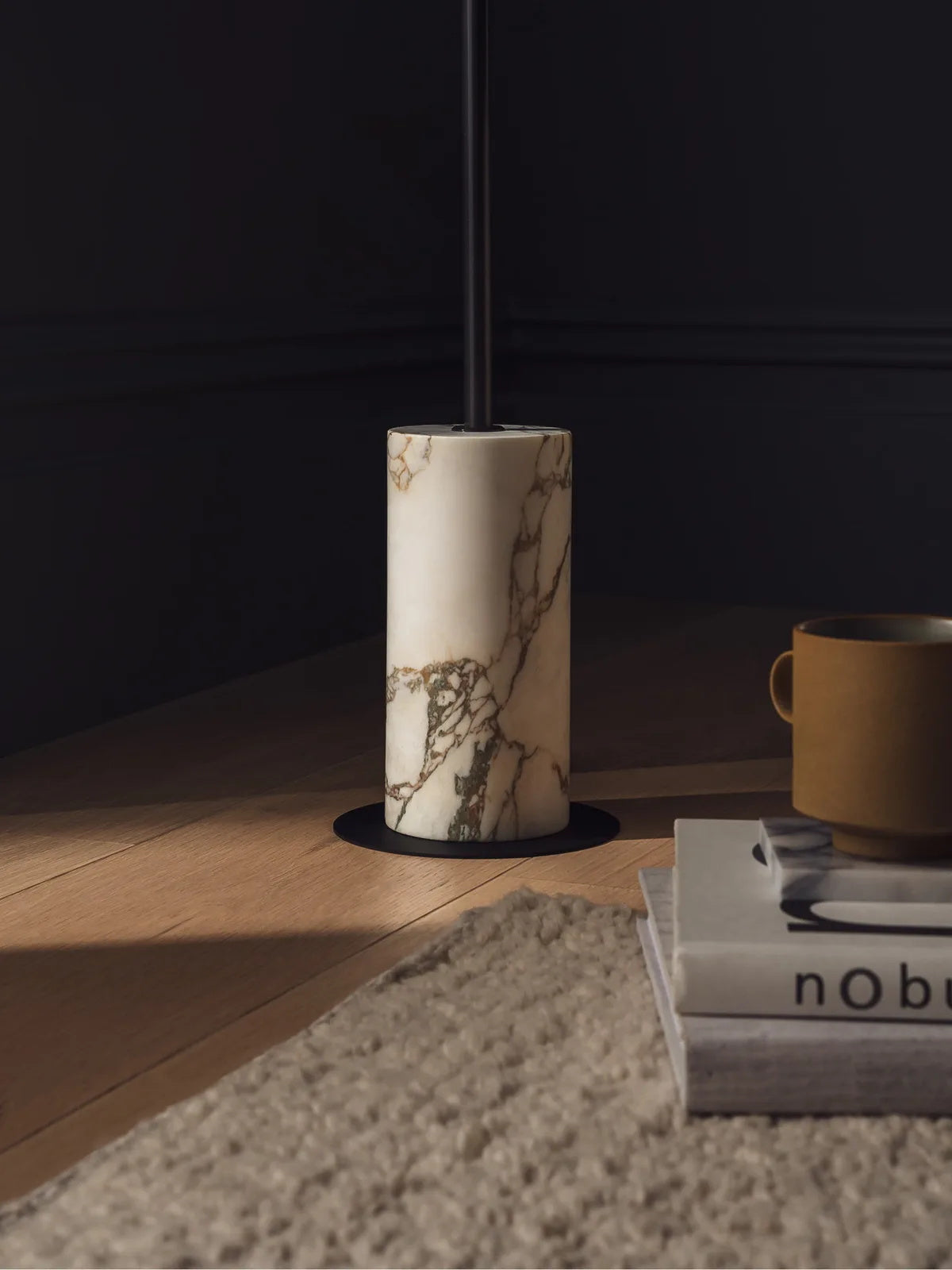 Kobi Floor Lamp - Italian Calacatta Gold Marble & Fabric Shade Floor Light