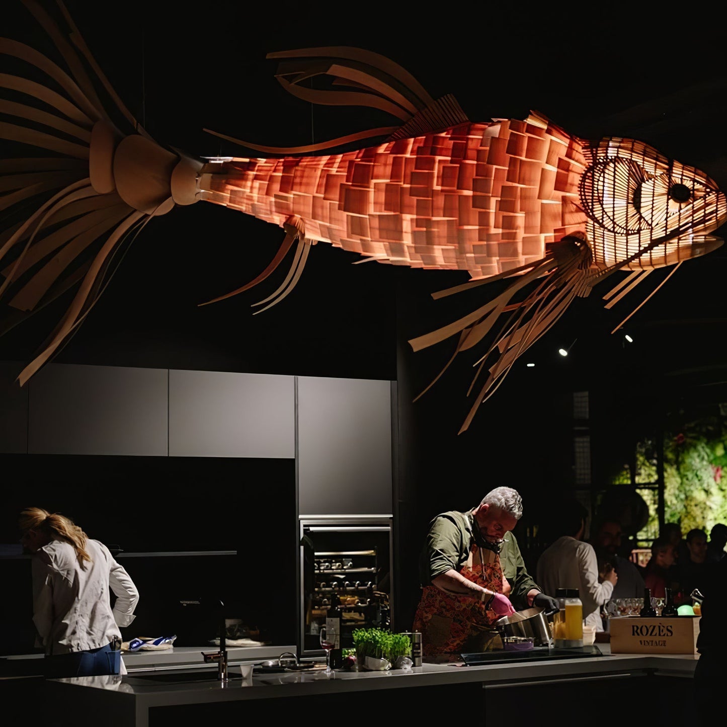 Koi Chandelier - Large Architectural Wood Koi Fish Chandelier | Symbolic Luxury Lighting