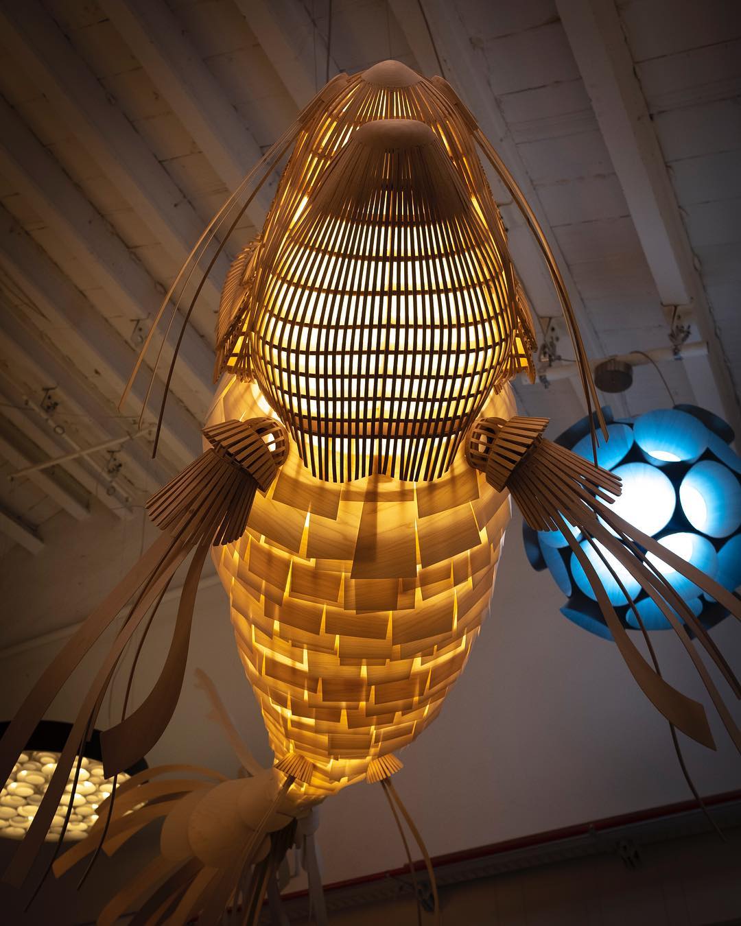Koi Chandelier - Large Architectural Wood Koi Fish Chandelier | Symbolic Luxury Lighting