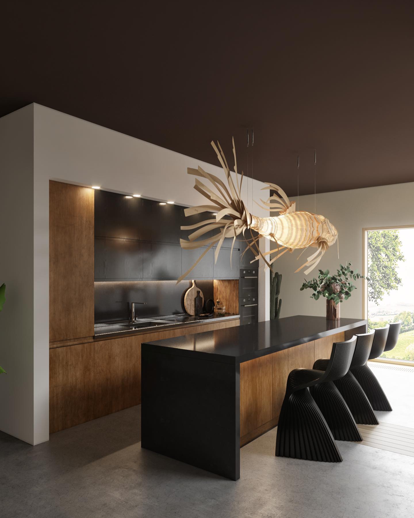 Koi Chandelier - Large Architectural Wood Koi Fish Chandelier | Symbolic Luxury Lighting