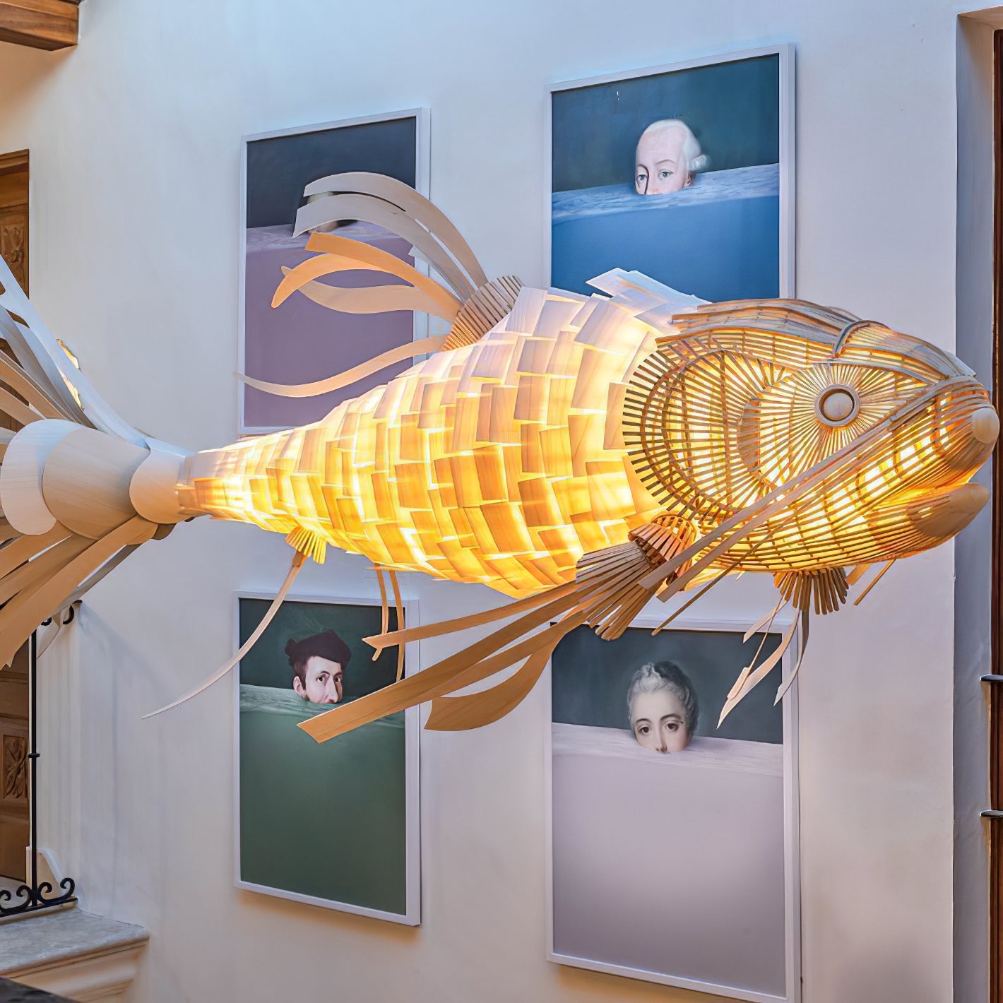 Koi Chandelier - Large Architectural Wood Koi Fish Chandelier | Symbolic Luxury Lighting