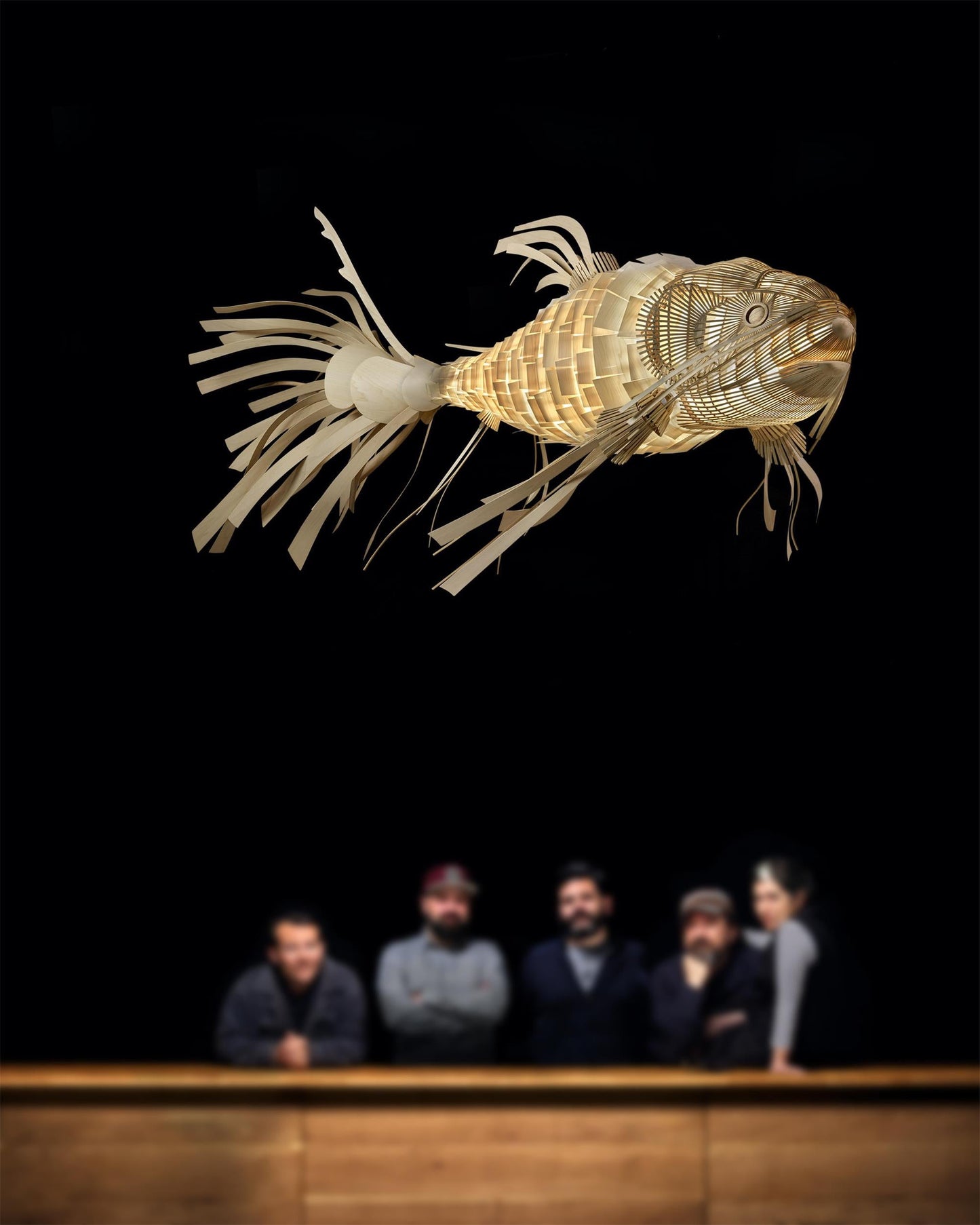 Koi Chandelier - Large Architectural Wood Koi Fish Chandelier | Symbolic Luxury Lighting