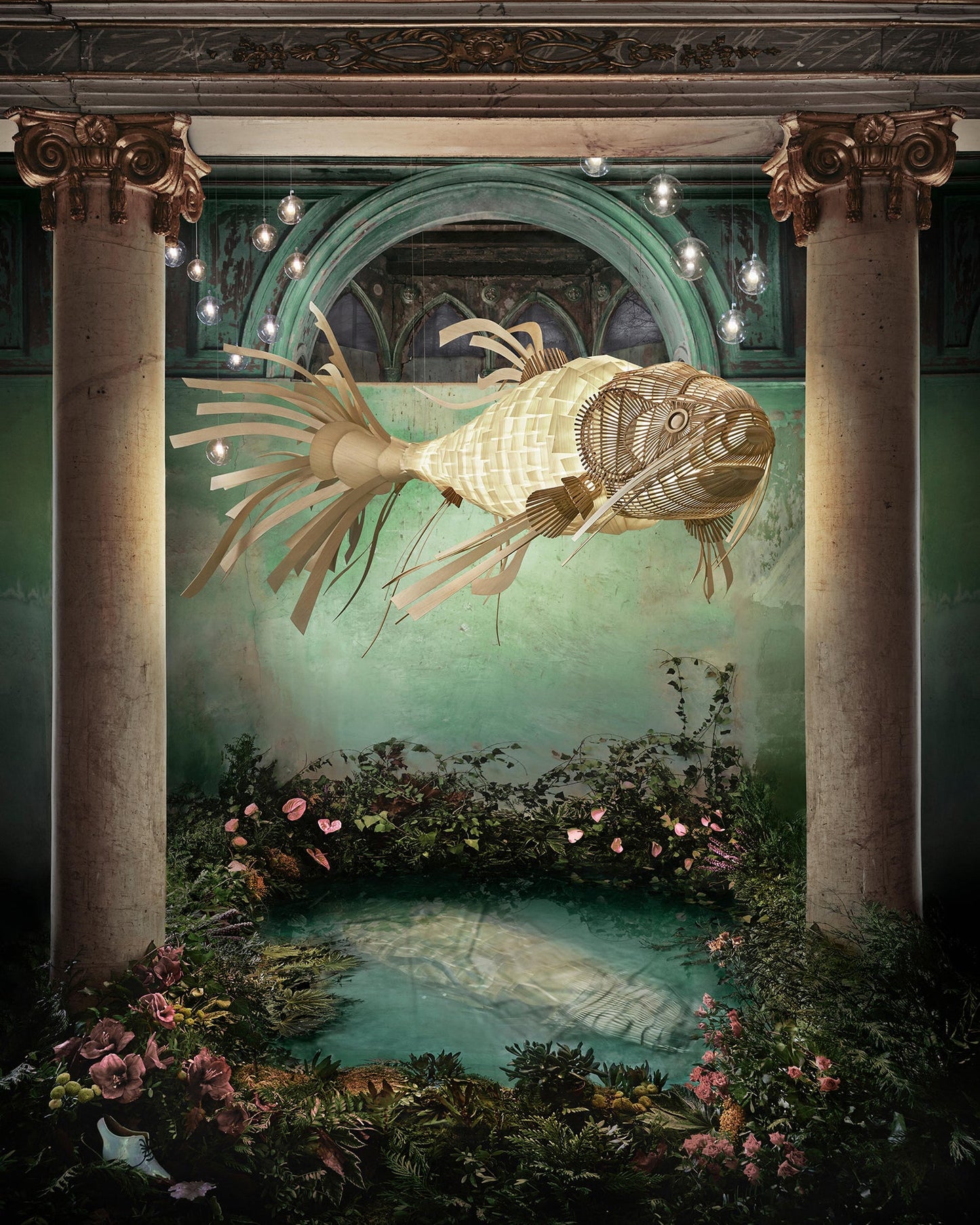 Koi Chandelier - Large Architectural Wood Koi Fish Chandelier | Symbolic Luxury Lighting