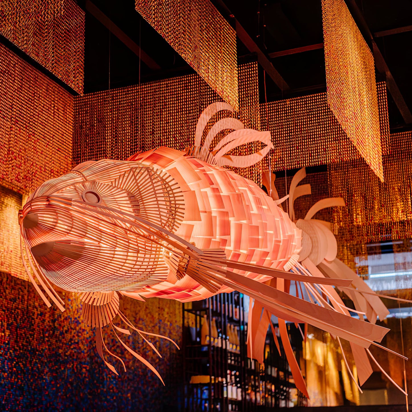 Koi Chandelier - Large Architectural Wood Koi Fish Chandelier | Symbolic Luxury Lighting