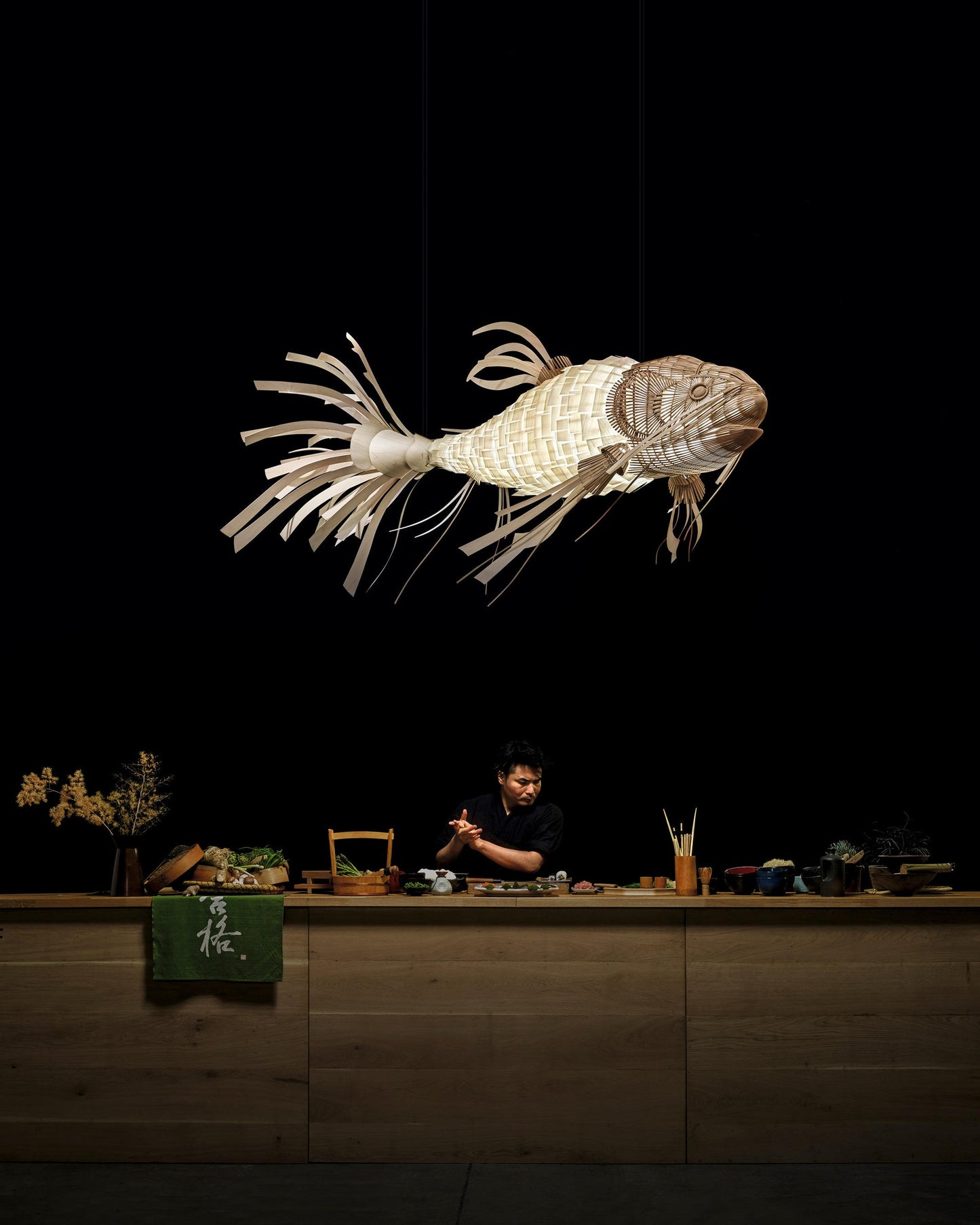 Koi Chandelier - Large Architectural Wood Koi Fish Chandelier | Symbolic Luxury Lighting