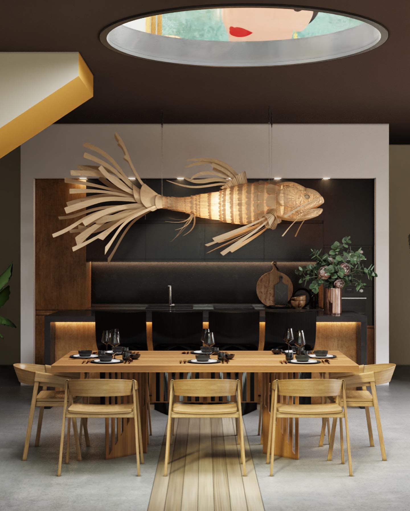 Koi Chandelier - Large Architectural Wood Koi Fish Chandelier | Symbolic Luxury Lighting