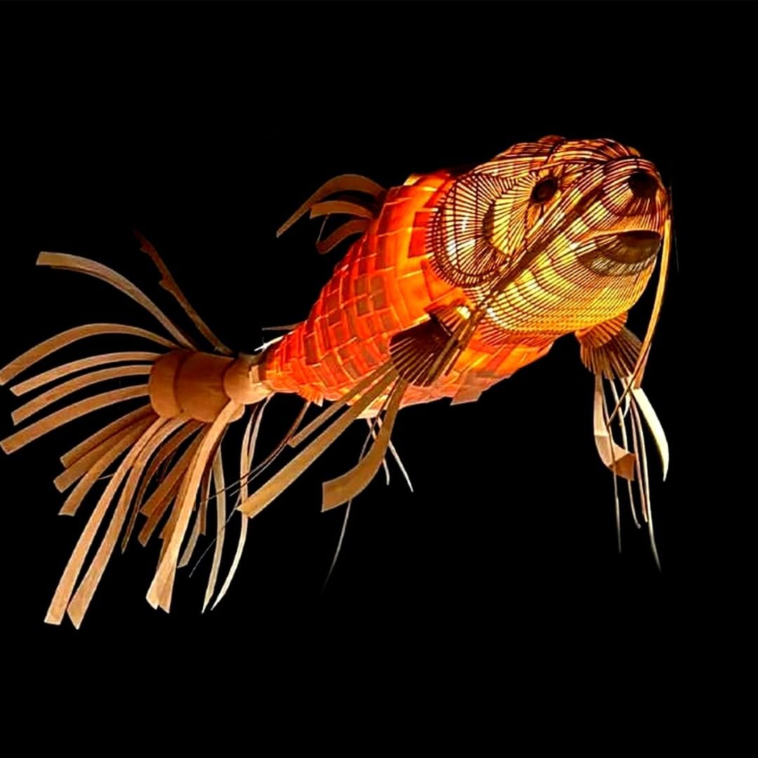 Koi Chandelier - Large Architectural Wood Koi Fish Chandelier | Symbolic Luxury Lighting