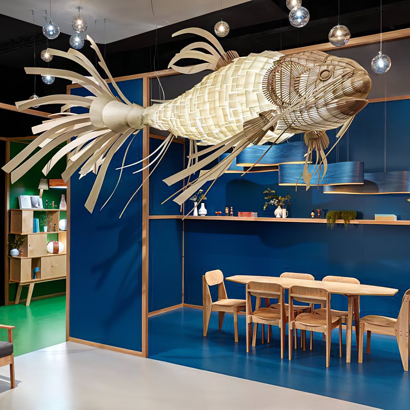 Koi Chandelier - Large Architectural Wood Koi Fish Chandelier | Symbolic Luxury Lighting