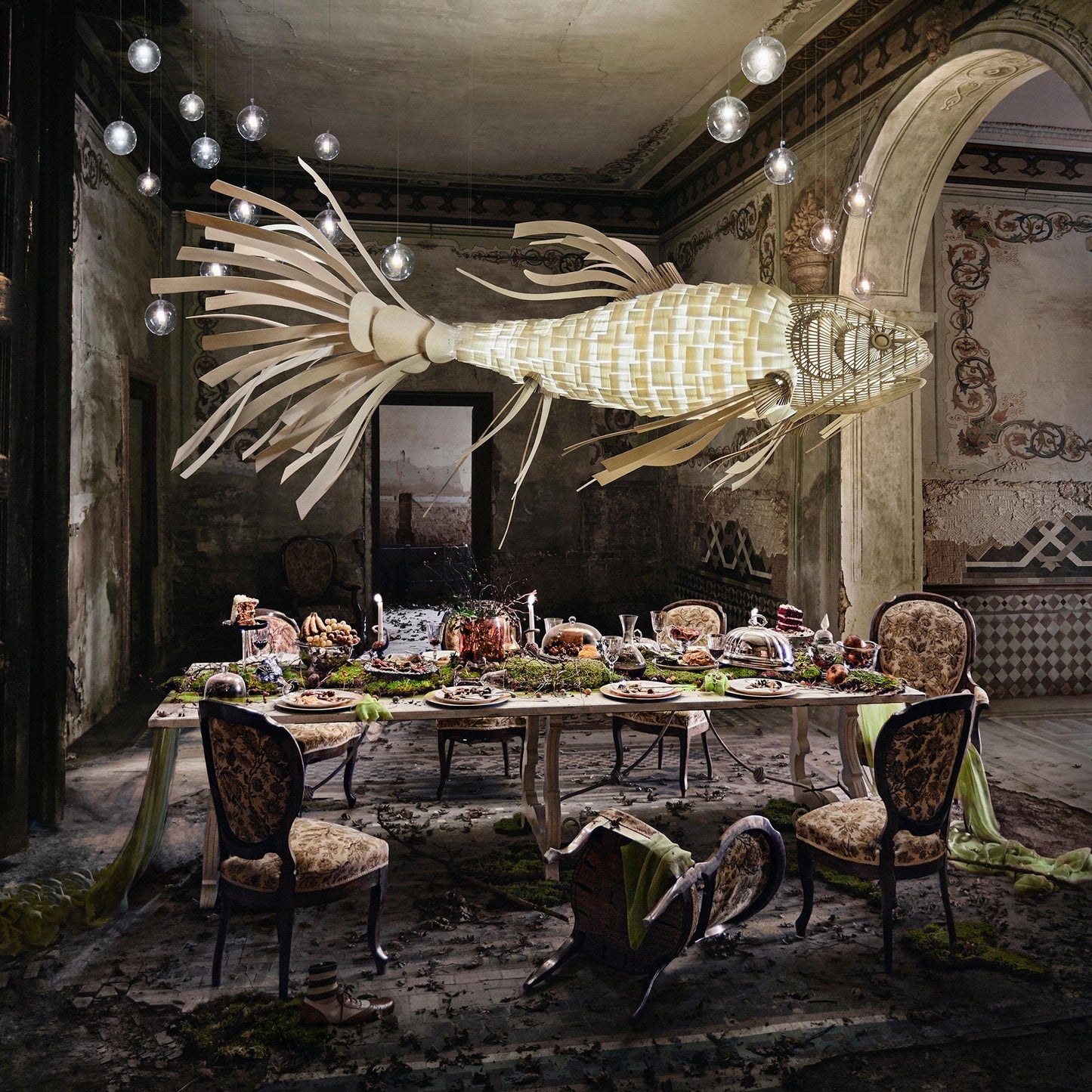 Koi Chandelier - Large Architectural Wood Koi Fish Chandelier | Symbolic Luxury Lighting