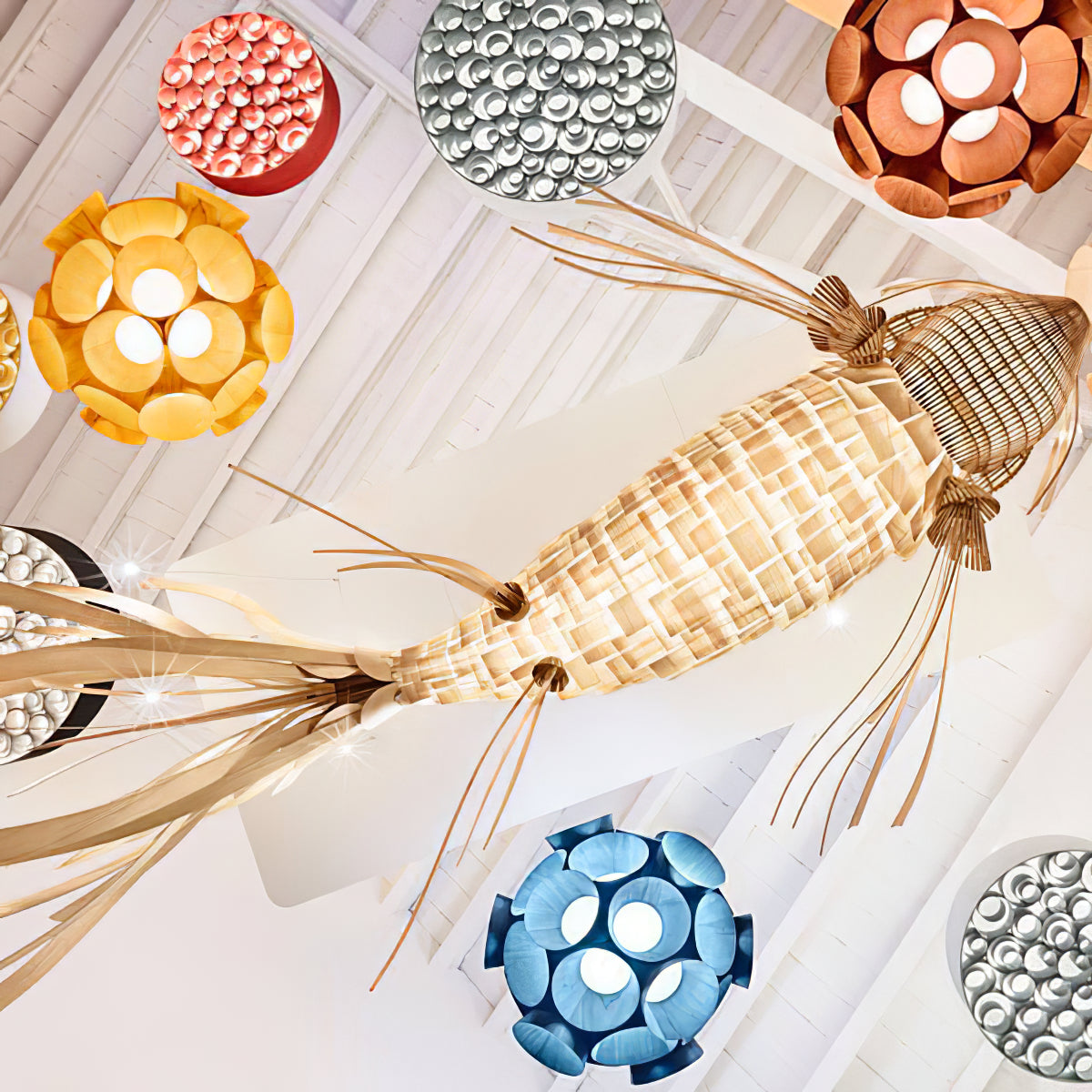 Koi Chandelier - Large Architectural Wood Koi Fish Chandelier | Symbolic Luxury Lighting