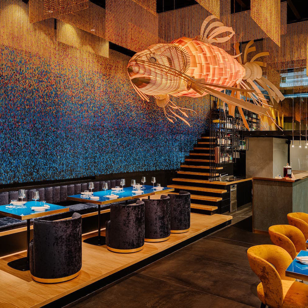 Koi Chandelier - Large Architectural Wood Koi Fish Chandelier | Symbolic Luxury Lighting