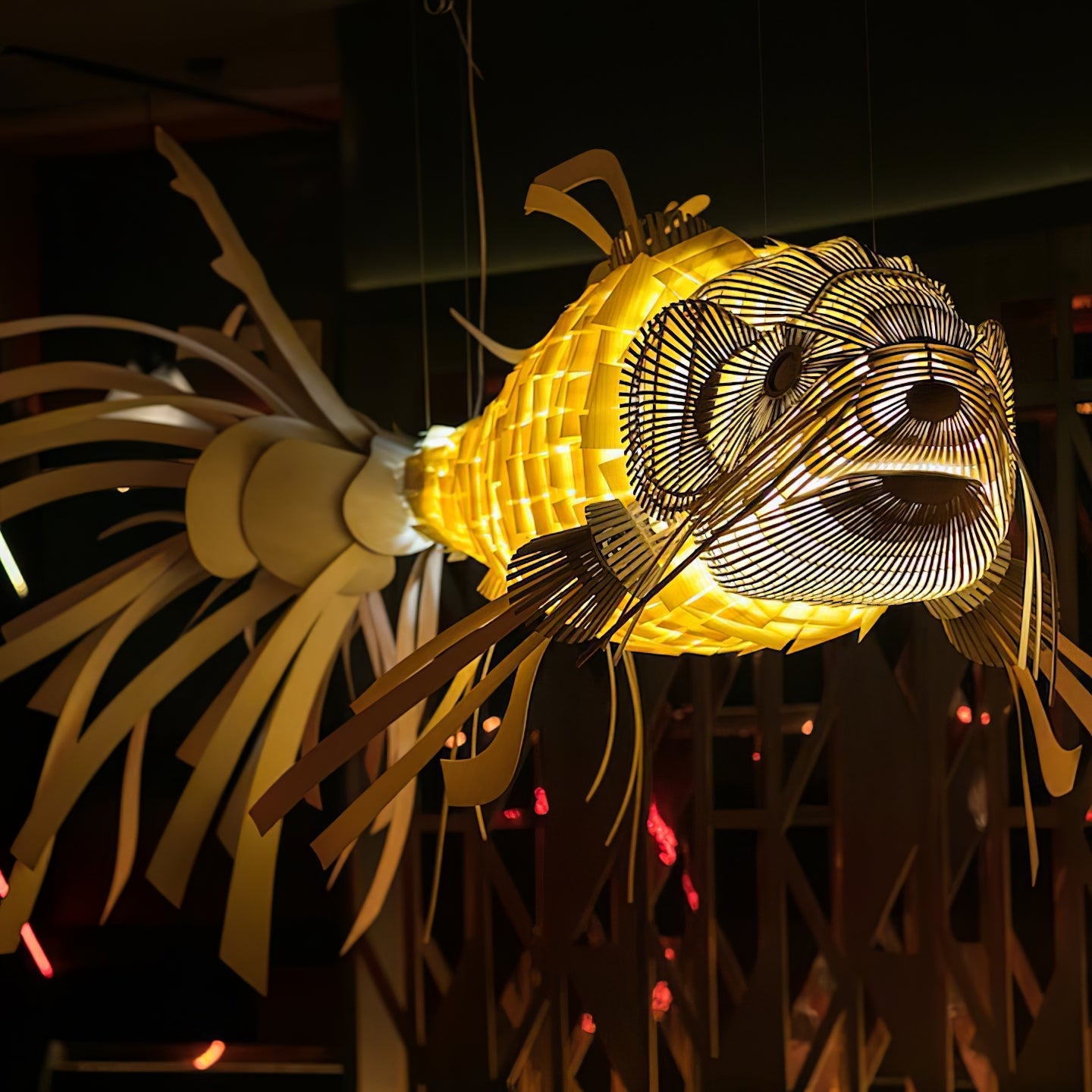 Koi Chandelier - Large Architectural Wood Koi Fish Chandelier | Symbolic Luxury Lighting