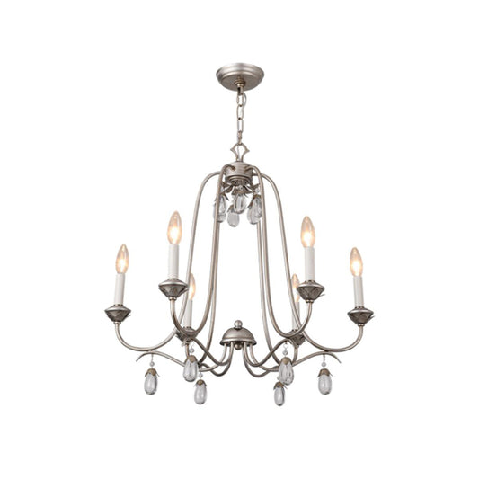 Kora Chandelier - Traditional Sand Nickel & Crystal 8-Light Chandelier