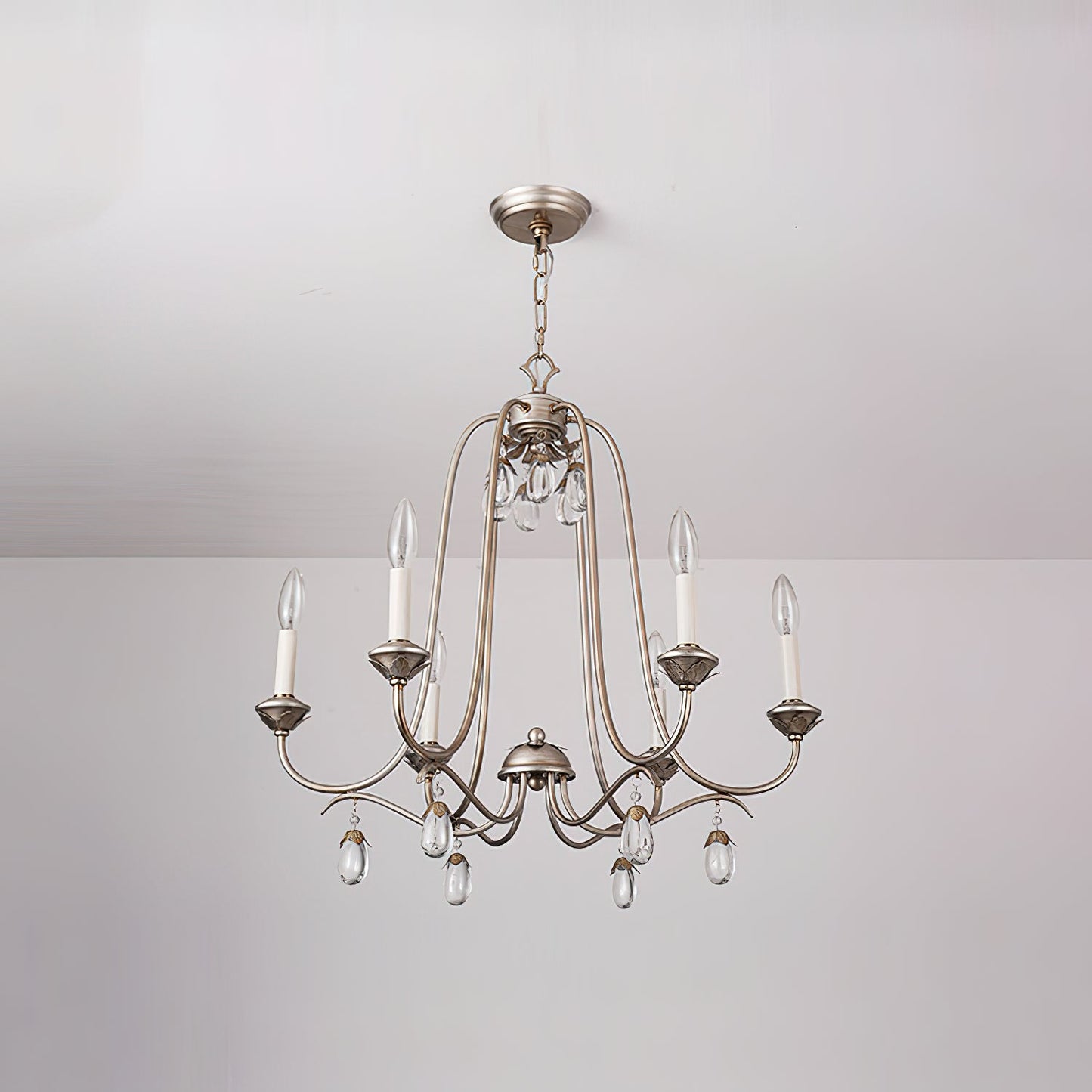 Kora Chandelier - Traditional Sand Nickel & Crystal 8-Light Chandelier