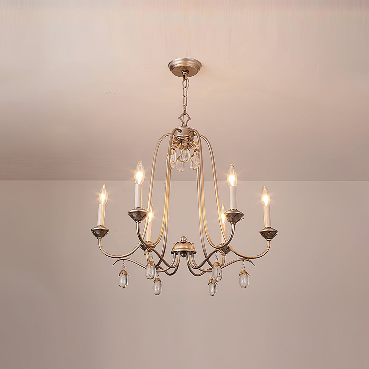 Kora Chandelier - Traditional Sand Nickel & Crystal 8-Light Chandelier