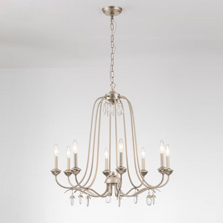 Kora Chandelier - Traditional Sand Nickel & Crystal 8-Light Chandelier