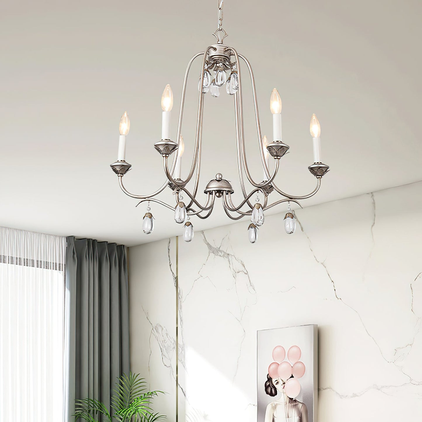 Kora Chandelier - Traditional Sand Nickel & Crystal 8-Light Chandelier