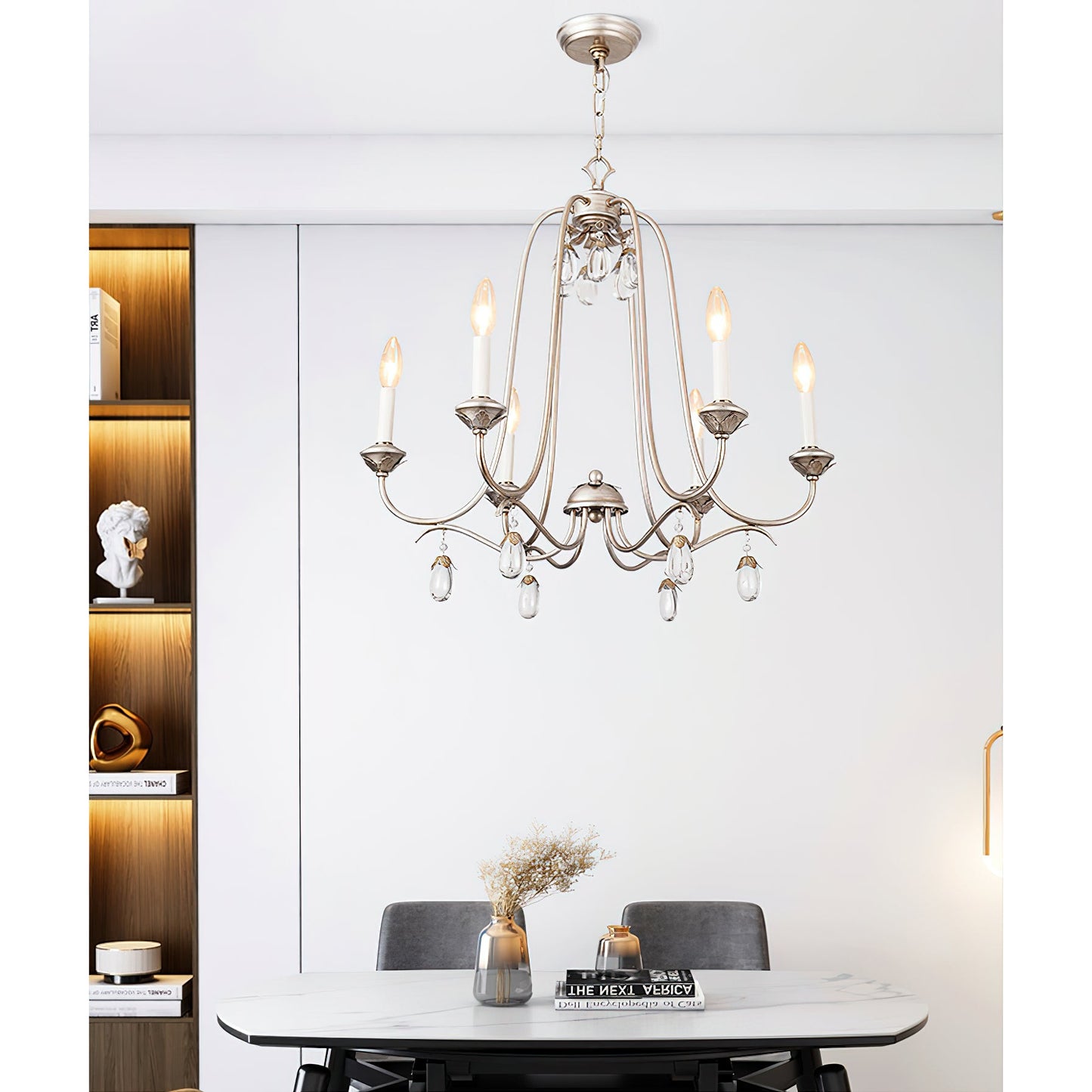Kora Chandelier - Traditional Sand Nickel & Crystal 8-Light Chandelier