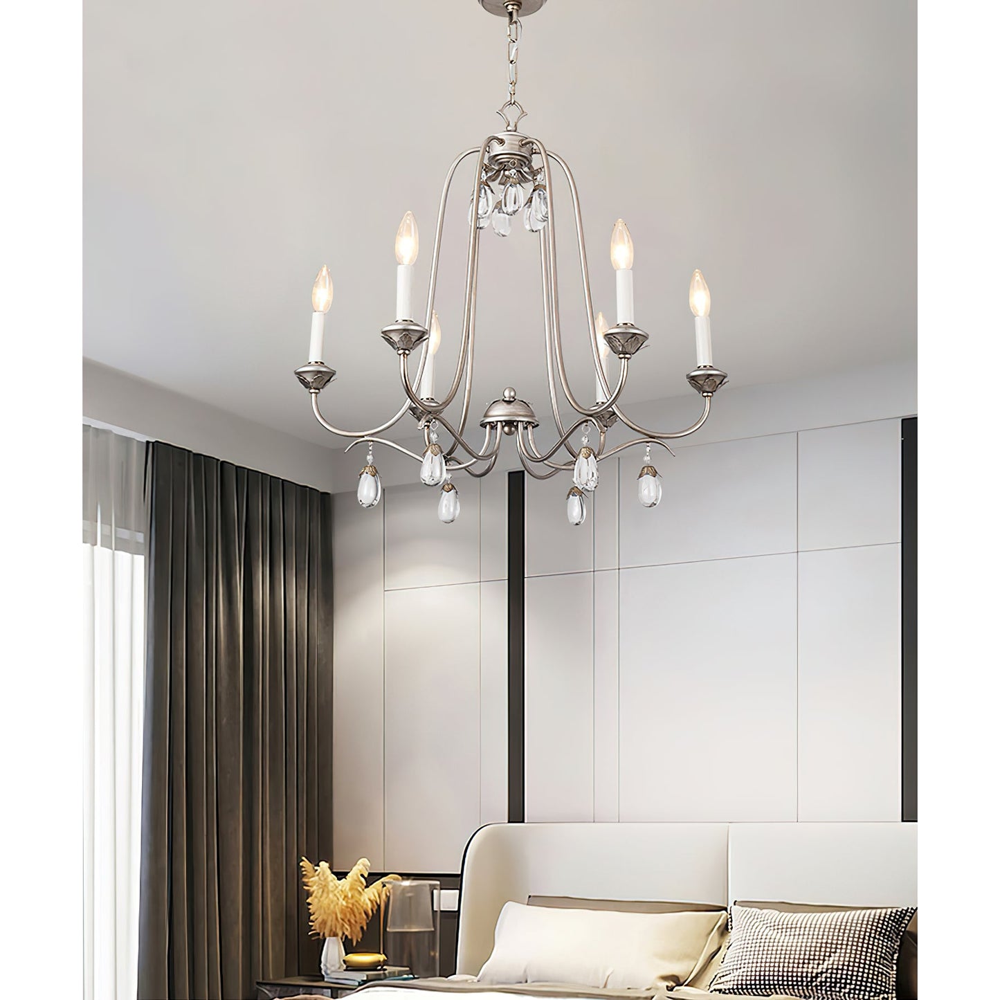 Kora Chandelier - Traditional Sand Nickel & Crystal 8-Light Chandelier