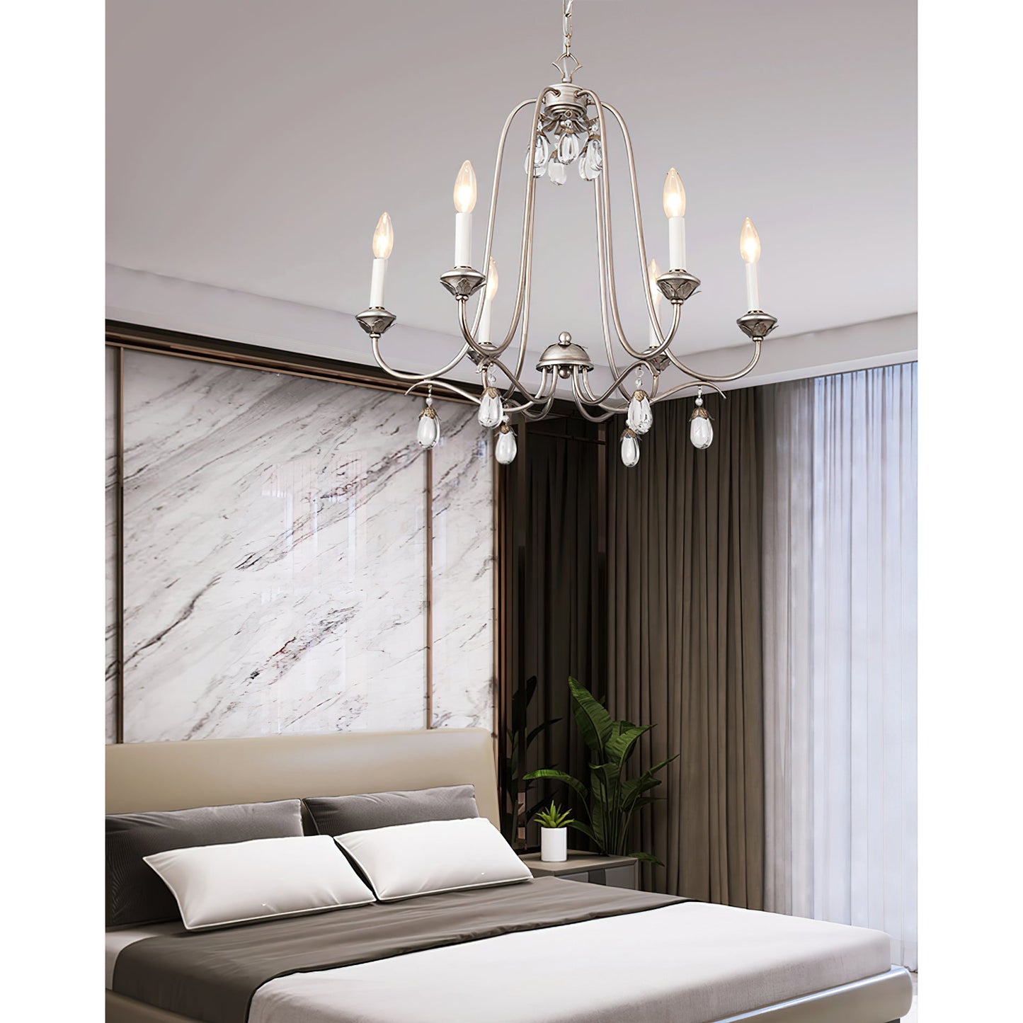Kora Chandelier - Traditional Sand Nickel & Crystal 8-Light Chandelier