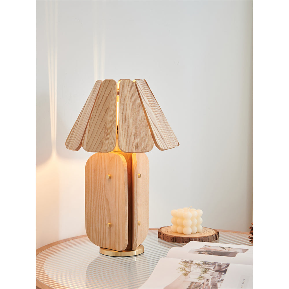 Kubec Table Lamp - Modern Slatted Wood Desk Light | Walnut & Oak Finish