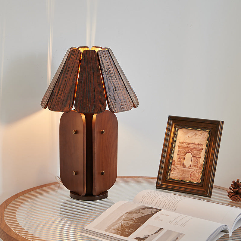 Kubec Table Lamp - Modern Slatted Wood Desk Light | Walnut & Oak Finish